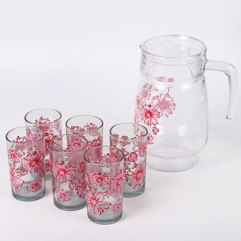 New 6pc Cup And Jug Set For Household Transparent Applique Water Cup 6 Large Capacity Glass Teapot Wholesale